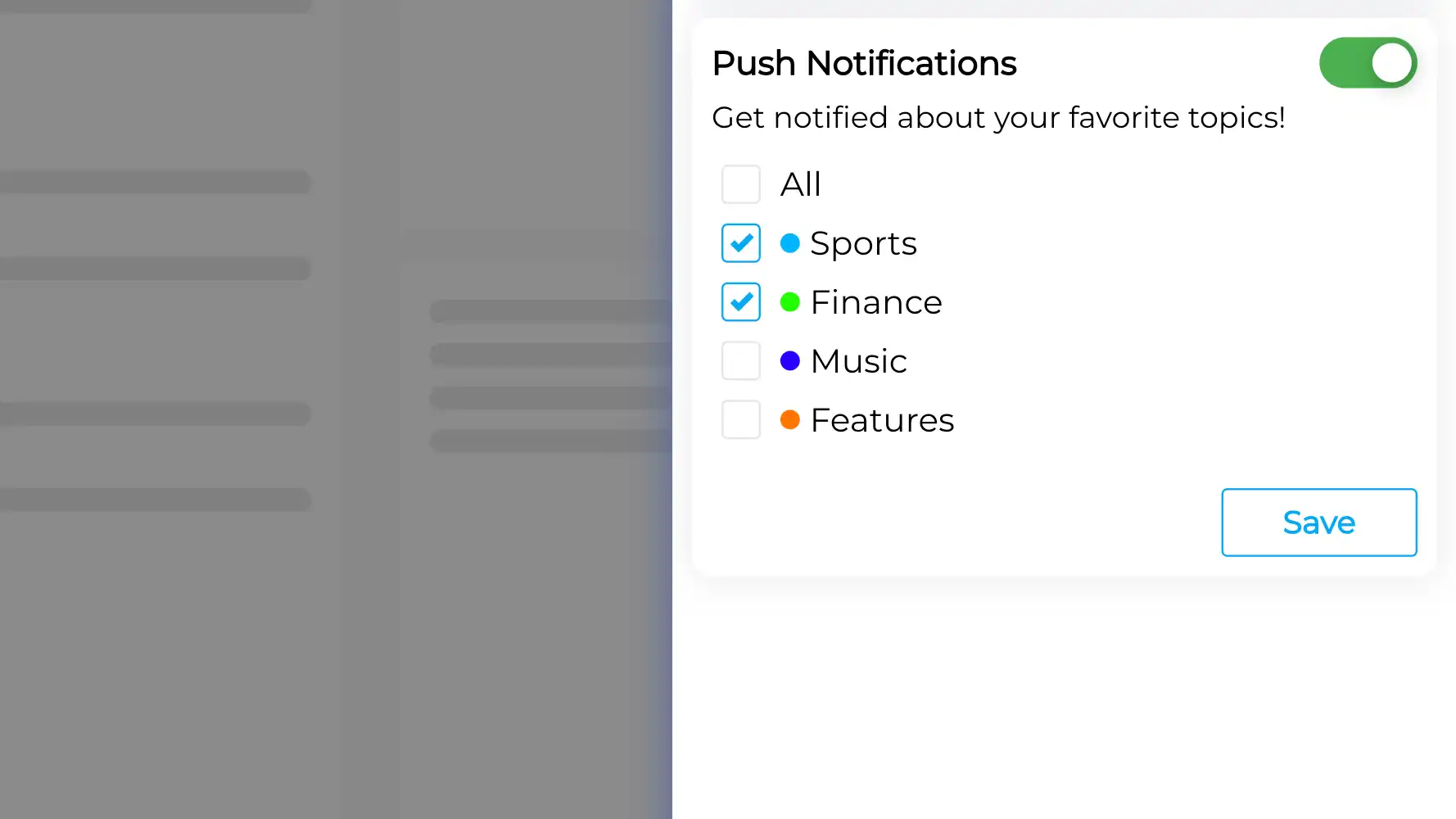 Feed push notification filtering settings.