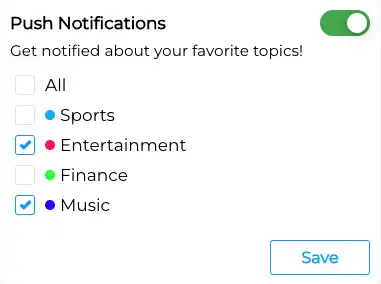 Settings to filter posts categories to get notifications for.